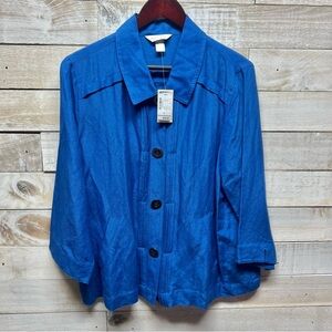 Christopher & Banks Linen Blend Jacket Womens XL Blue Button Up Pockets‎ New